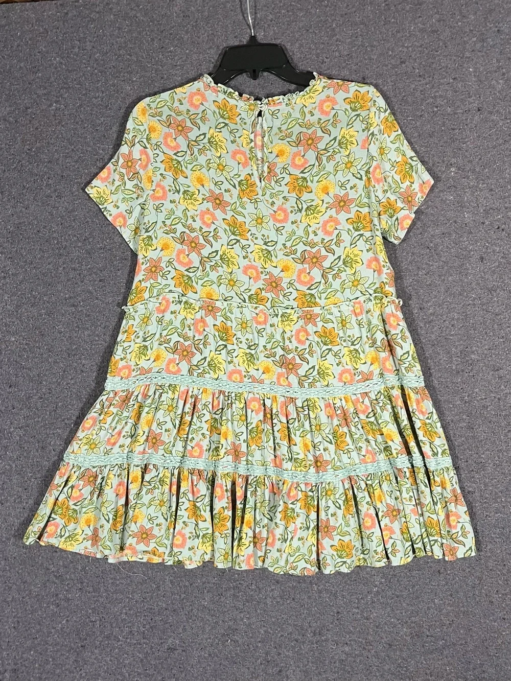 Olivaceous Mint Green Floral Tiered Dress with Pink & Yellow Blooms